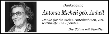 Traueranzeige von Antonia Micheli von Dolomiten