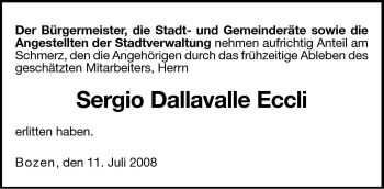 Traueranzeige von Sergio Dallavalle von Dolomiten