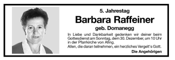 Traueranzeige von Barbara Raffeiner von Dolomiten