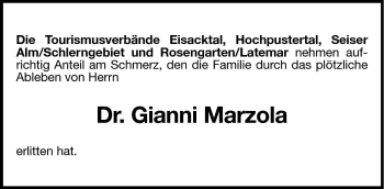 Traueranzeige von Gianni Marzola von Dolomiten