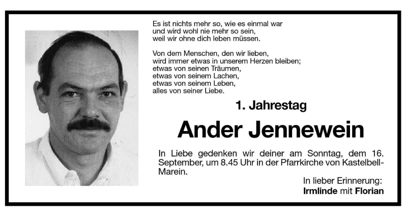  Traueranzeige für Ander Jennewein vom 14.09.2001 aus Dolomiten