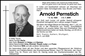 Traueranzeige von Arnold Pernstich von Dolomiten