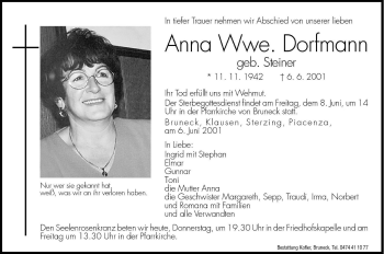 Traueranzeige von Anna Dortmann von Dolomiten