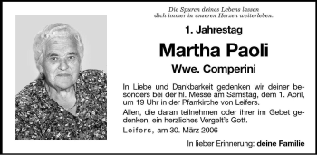 Traueranzeige von Martha Comperini von Dolomiten