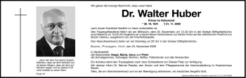 Traueranzeige von Walter Huber von Dolomiten