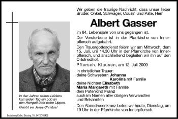 Traueranzeige von Albert Gasser von Dolomiten
