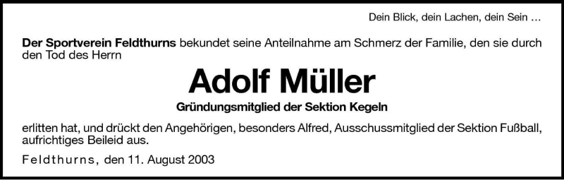  Traueranzeige für Adolf Müller vom 12.08.2003 aus Dolomiten