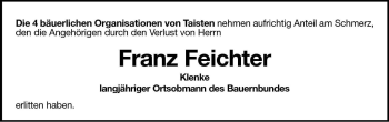 Traueranzeige von Franz Feichter von Dolomiten