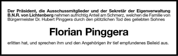 Traueranzeige von Florian Pinggera von Dolomiten