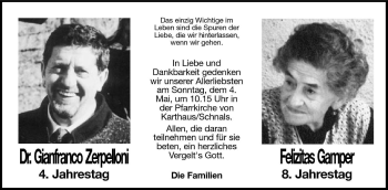 Traueranzeige von Felizitas Gamper von Dolomiten