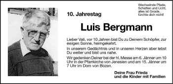 Traueranzeige von Luis Bergmann von Dolomiten