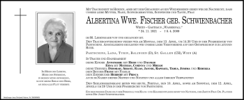 Traueranzeige von Albertina Fischer von Dolomiten