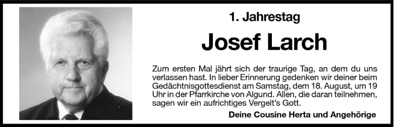  Traueranzeige für Josef Larch vom 14.08.2001 aus Dolomiten