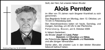 Traueranzeige von Alois Pernter von Dolomiten