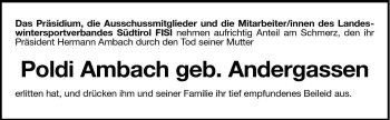 Traueranzeige von Poldi Ambach von Dolomiten