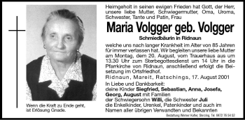 Traueranzeige von Maria Volgger von Dolomiten