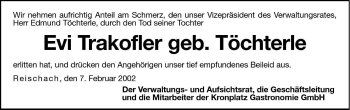 Traueranzeige von Evi Trakofler von Dolomiten