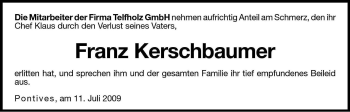 Traueranzeige von Franz Kerschbaumer von Dolomiten
