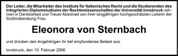 Traueranzeige von Eleonora  von Sternbach zu Stock und Luttach von Dolomiten