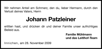 Traueranzeige von Johann Patzleiner von Dolomiten