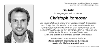 Traueranzeige von Christoph Ramoser von Dolomiten
