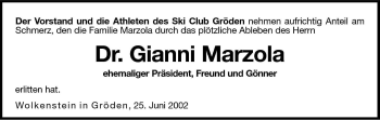 Traueranzeige von Gianni Marzola von Dolomiten