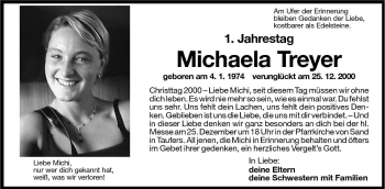 Traueranzeige von Michaela Treyer von Dolomiten