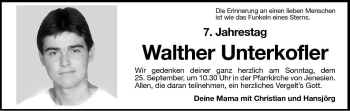 Traueranzeige von Walther Unterkofler von Dolomiten