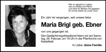 Traueranzeige von Maria Brigl von Dolomiten