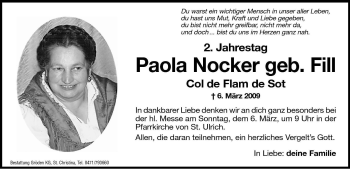 Traueranzeige von Paola Nocker von Dolomiten
