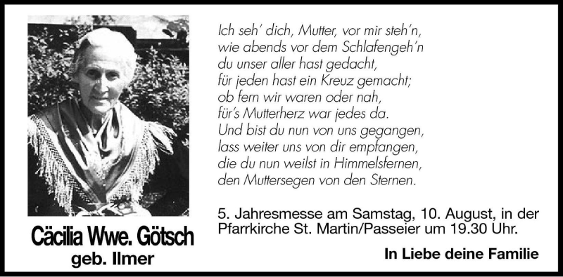  Traueranzeige für Cäcilia Götsch vom 08.08.2002 aus Dolomiten