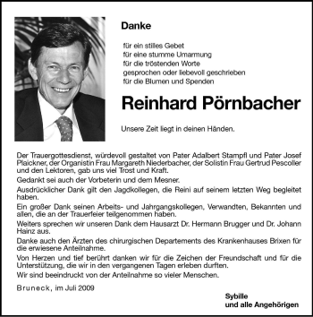 Traueranzeige von Reinhard Pörnbacher von Dolomiten