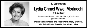 Traueranzeige von Lydia Morlacchi von Dolomiten
