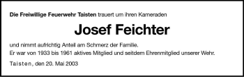 Traueranzeige von Josef Feichter von Dolomiten