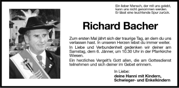 Traueranzeige von Richard Bacher von Dolomiten