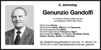 Traueranzeige von Genunzio Gandolfi von Dolomiten