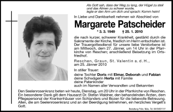 Traueranzeige von Margarete Patscheider von Dolomiten