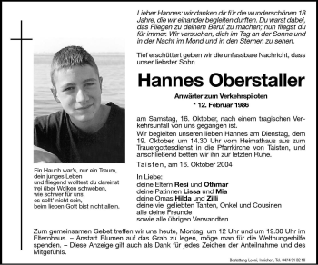 Traueranzeige von Hannes Oberstaller von Dolomiten