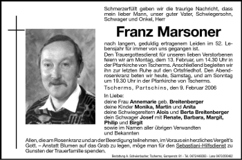 Traueranzeige von Franz Marsoner von Dolomiten