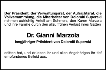 Traueranzeige von Gianni Marzola von Dolomiten