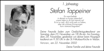 Traueranzeige von Stefan Tappeiner von Dolomiten