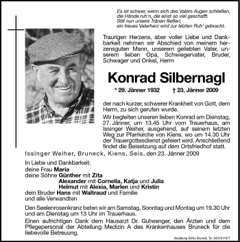 Traueranzeige von Konrad Silbernagl von Dolomiten