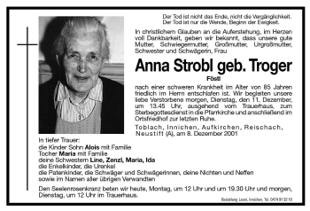 Traueranzeige von Anna Strobl von Dolomiten