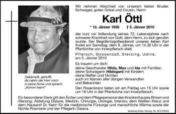 Traueranzeige von Karl Öttl von Dolomiten