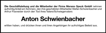 Traueranzeige von Anton Schwienbacher von Dolomiten