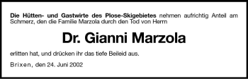 Traueranzeige von Gianni Marzola von Dolomiten