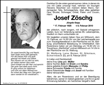 Traueranzeige von Josef Zöschg von Dolomiten