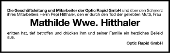 Traueranzeige von Mathilde Hitthaler von Dolomiten