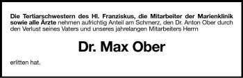 Traueranzeige von Max Ober von Dolomiten