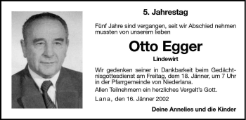Traueranzeige von Otto Egger von Dolomiten